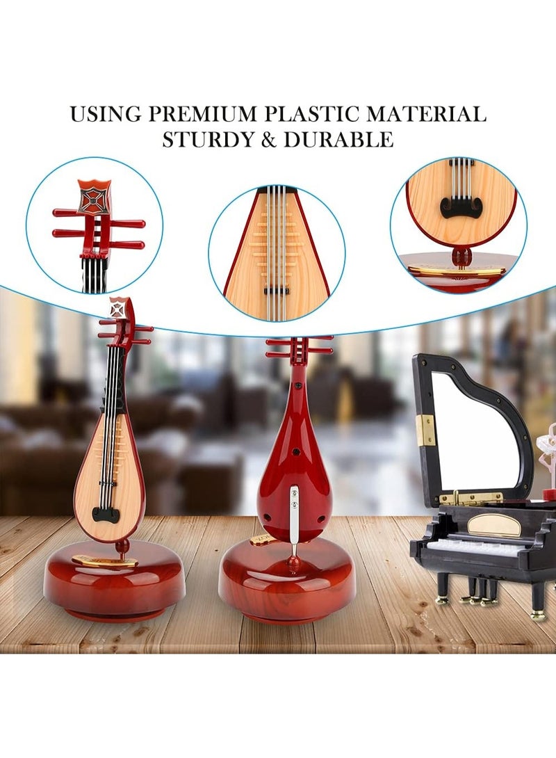 صندوق موسيقي على شكل عود  صندوق موسيقي صيني مبتكر على شكل آلة البيبا مع قاعدة موسيقية دوارة 360 درجة، نموذج مصغر لصندوق موسيقي كلاسيكي، هدية رائعة للنساء والفتيات والأطفال في أعياد الميلاد والكريسماس - Image 2